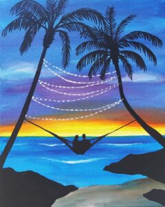 Image of painting called "Sunset Snuggle" - Painting Class at Bushfire Kitchen La Costa
