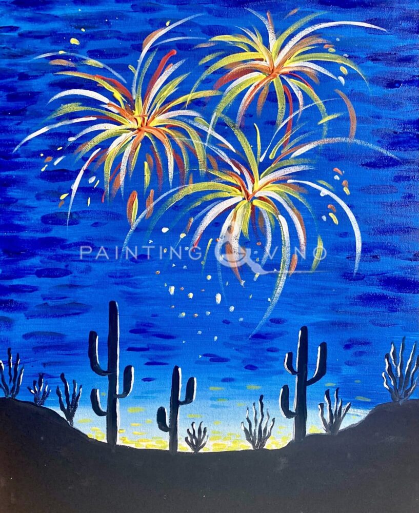 Fireworks over the desert Fireworks Desert Paint and sip Tucson paint and sip