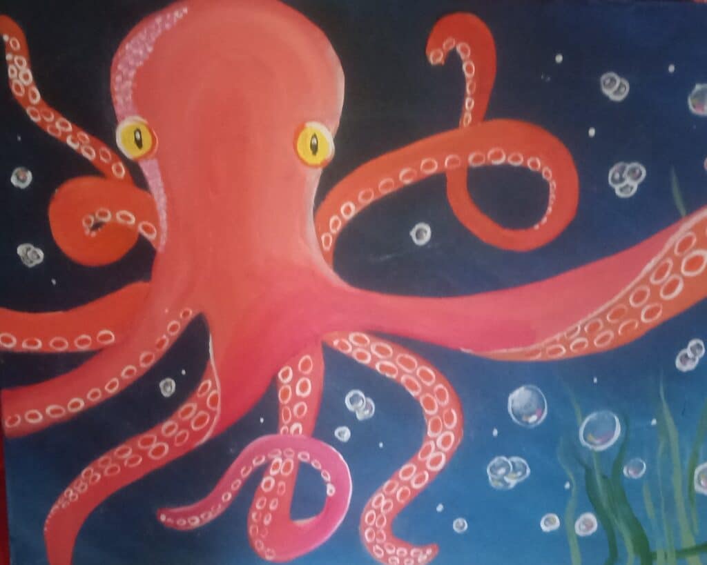 Oli the Octopus paint and sip painting event with Painting and Vino Sacramento