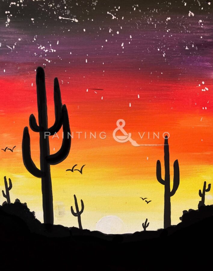 Desert Dusk Painting in Tucson Oro Valley AZ Guided Paint and Sip paint and sip