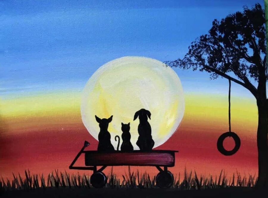 Pets at Sunset Painting Lesson Tucson Bawker Cider