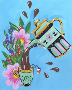 Image of painting called ‘Spill the Tea’ Paint and Sip at Proper Shops Tucson (Pre-Traced Canvas!)