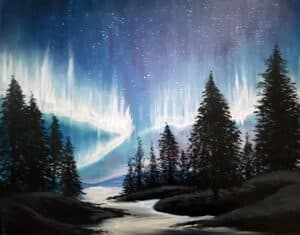 Image of painting called 'Aurora Sky ' sip and Paint