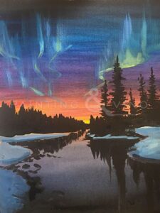 Image of painting called Northern Lights paint and sip painting event at Mimi's Café