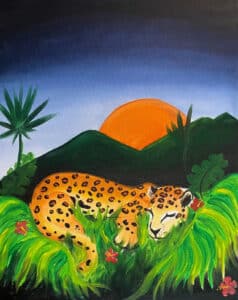 Image of painting called Sleepy Jaguar Paint and Sip