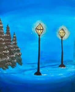 Image of painting called Snowy Streetlight - Paint and Sip