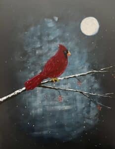Image of painting called Winter Cardinal paint and sip