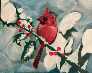 Snow Cardinal paint and sip
