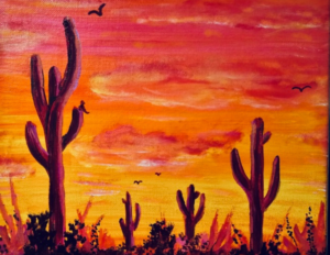 Image of painting called Saguaro Sunset - Wine and Paint Night
