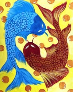 Image of painting called Koi Fish Beginner Paint and Sip at Roadhouse Cinemas