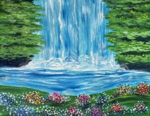 Image of painting called Waterfall in Spring -sip and paint
