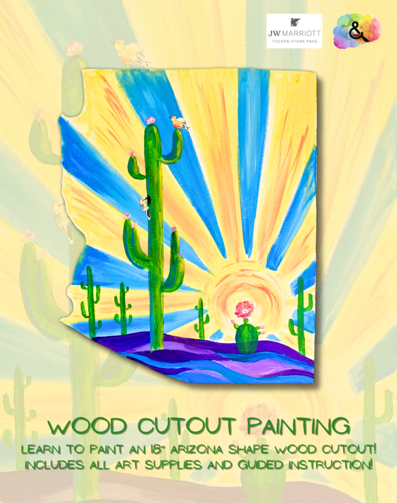 Arizona Love Painting on Wood Cutout Shape - Beginner Paint Class in Tucson, AZ paint and sip