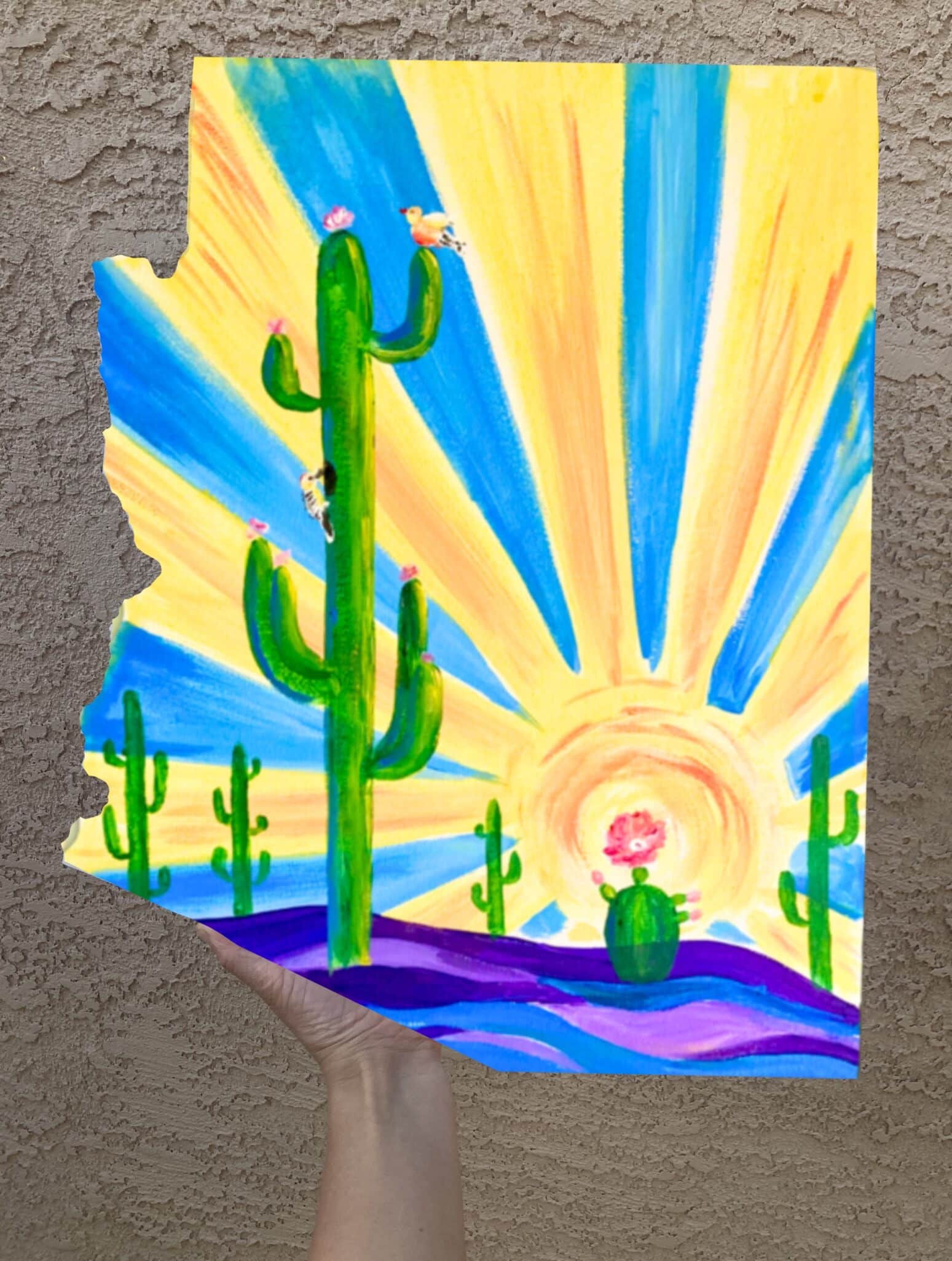 Arizona Love Painting on Wood Cutout Shape - Beginner Paint Class in Tucson, AZ