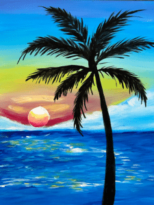 Image of painting called Palm Sunset - Paint and Sip at Nova Kombucha in Ocean Beach