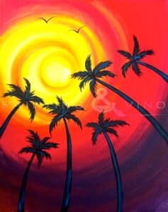 Image of painting called Palms and Sun - Paint and Sip Event