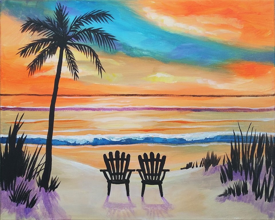 relaxing at the beach paint and sip