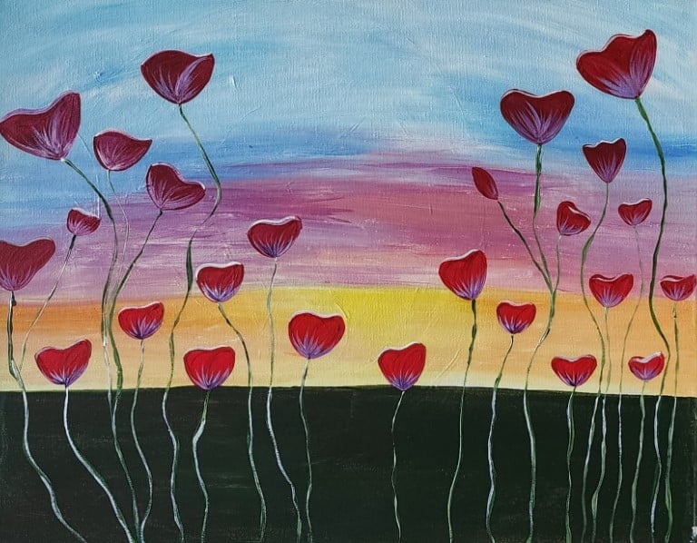 Field of Poppies paint and sip painting event with Painting and Vino Sacramento.