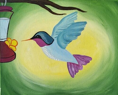 Humming bird and Honey water Paint and Sip Painting