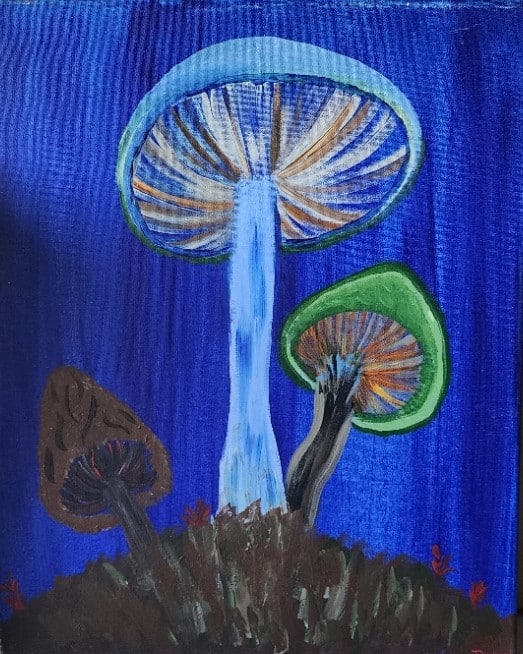Mushroom Forest paint and sip painting event with Painting and Vino Sacramento.