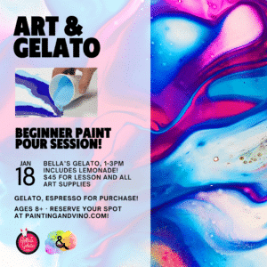 Image of painting called Art and Gelato - Paint Pour Class at Bella's