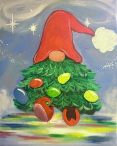 Image of painting called Holiday Gnome Beginner Paint and Sip at Bawker Cider