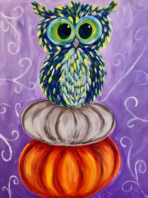 fall owl paint and wine