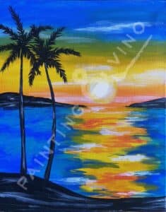 Image of painting called Two Palm Trees and a Sunset- Paint and Sip