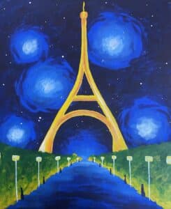 Image of painting called Starry Night Eiffel Tower - Paint and Sip