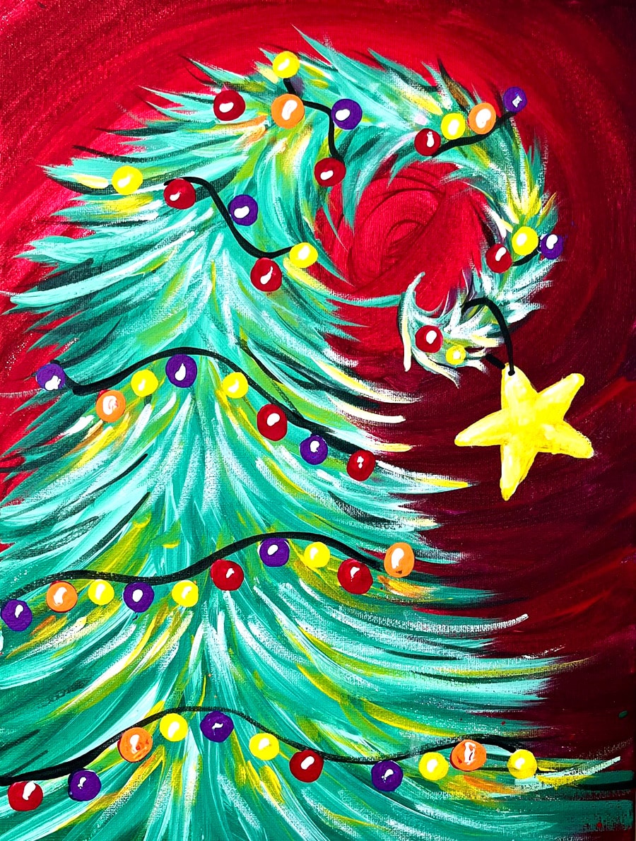 Miracle at Draft Christmas Tree Paint Night Paint and Sip Painting