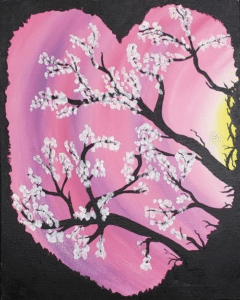 Image of painting called Embrace the Love at this Painting Blossoms at Night Paint & Sip Evening!