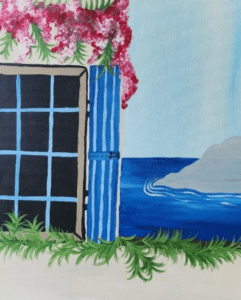 Image of painting called Escape the cold and "Find me in Greece" Sip & Paint Experience!