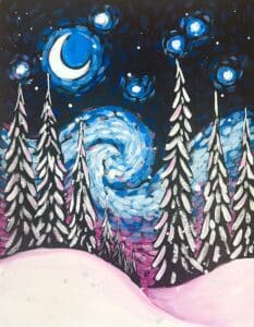 Image of painting called Starry Winter Night - Paint and Sip Party Oceanside