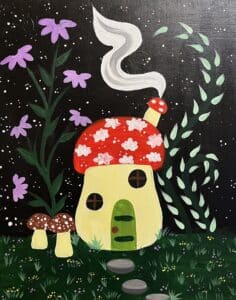 Image of painting called Toadstool Cottage Paint and Sip Brunch