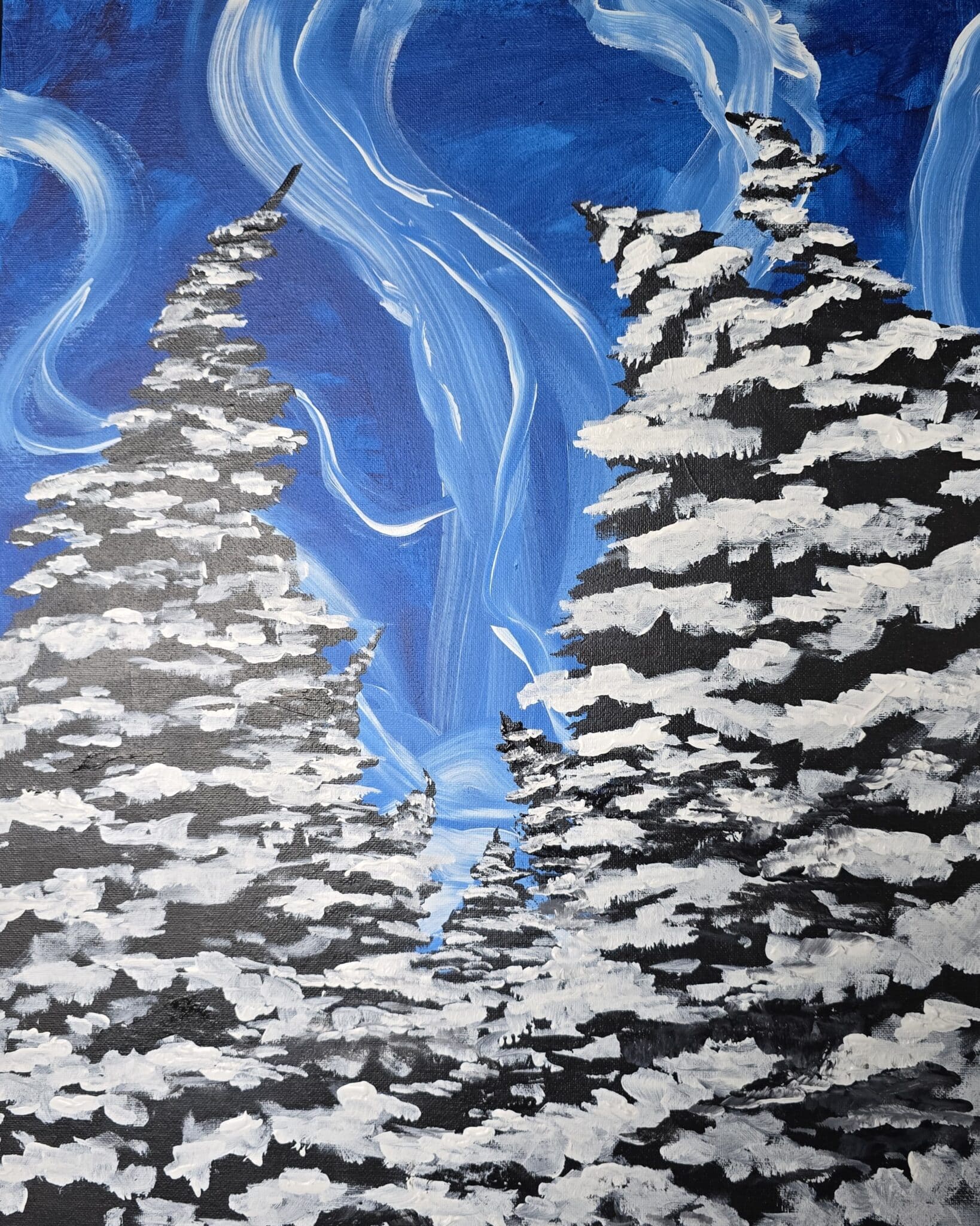 Winter Sky paint and sip painting