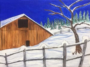 Image of painting called Old Barn in snow  _ Painting Party