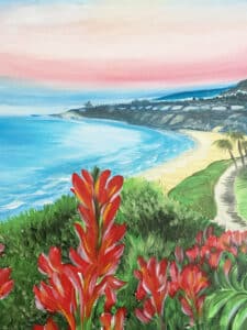 Image of painting called Coastal waves and flowers-painting party