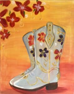 Image of painting called Bloomin’ Boots Paint and Sip - Includes Pretraced Canvas