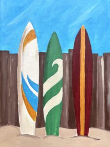 Image of painting called Surfboard Row -  Sip and Paint Solana Beach