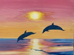 Image of painting called Dolphins at Sunset Paint and Sip Night