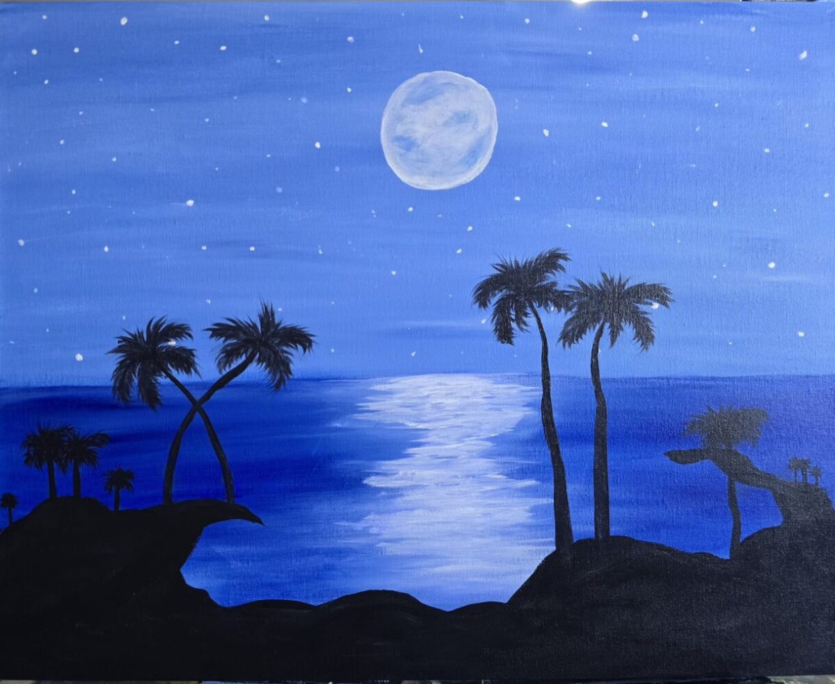 Midnight Island paint and sip painting event with Painting and Vino Sacramento