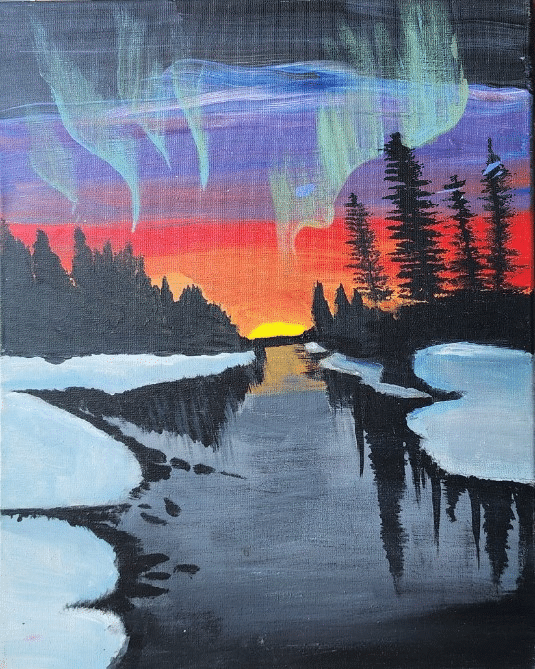 Northern Lights paint and sip painting event with Painting and Vino Sacramento