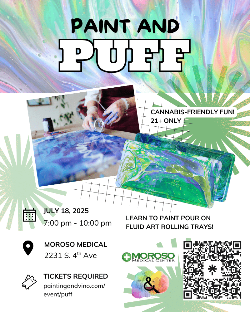 Immerse yourself in a world of creativity and fun at our paint and puff/paint and smoke class. Whether you're on a date, with family or friends, or even as a couple, this indoor activity promises to be memorable. Let your artistic side shine as you paint away the stress of the day in a relaxed and social setting. Join us for a creative experience like no other!