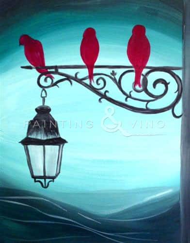 PAINT AND SIP – RED BIRDS ON LAMP – FOGBIRD
