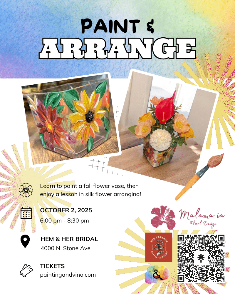 Immerse yourself in a world of creativity and fun at our paint and arrange class. Whether you're on a date, with family or friends, or even as a couple, this indoor activity promises to be memorable. Let your artistic side shine as you paint away the stress of the day in a relaxed and social setting. Join us for a creative experience like no other!