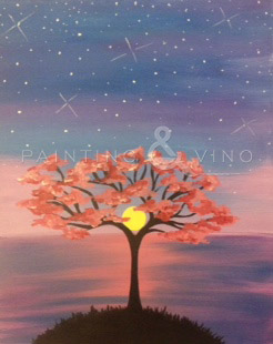 PAINT AND SIP – TWILIGHT CHERRY BLOSSOMS – OUT OF THE BARREL TAPROOM CAMPBELL