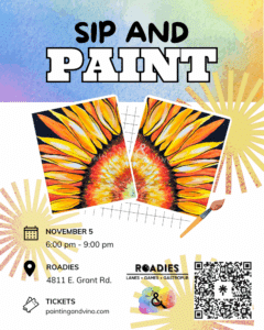 Sunflower Paint and Sip at Roadies – Sign Up Solo or with a Partner!