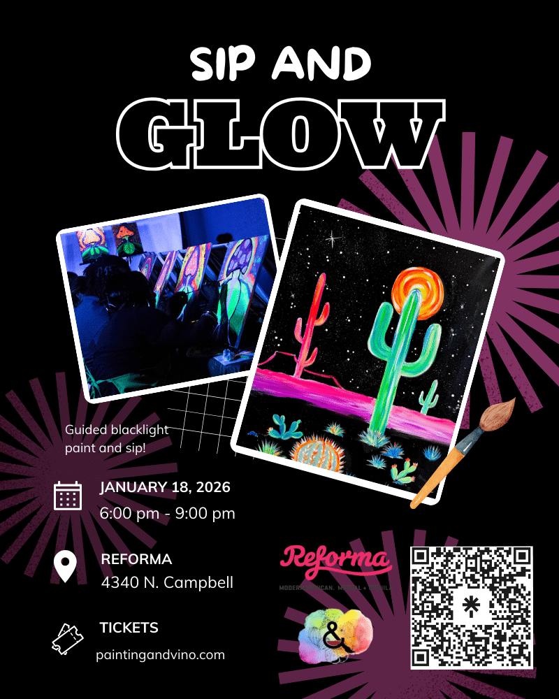 Immerse yourself in a world of creativity and fun at our paint and sip class. Whether you're on a date, with family or friends, or even as a couple, this indoor activity promises to be memorable. Let your artistic side shine as you paint away the stress of the day in a relaxed and social setting. Join us for a blacklight UV wine and paint experience like no other!