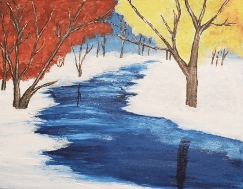 Icy River paint and sip painting event with Painting and Vino Sacramento