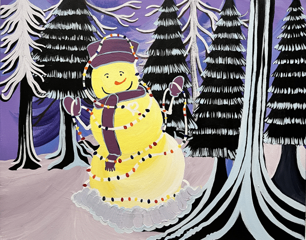 lighted snowmen paint and sip painting event with Painting and Vino Sacramento.