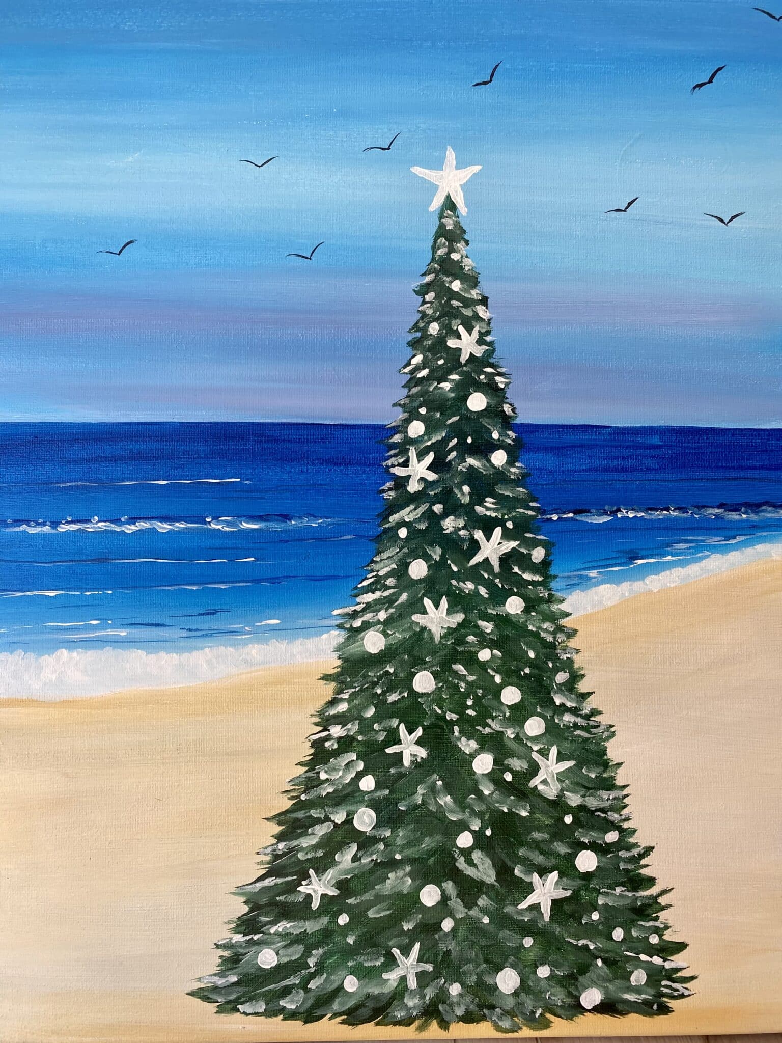 beachy xmas tree paint and sip